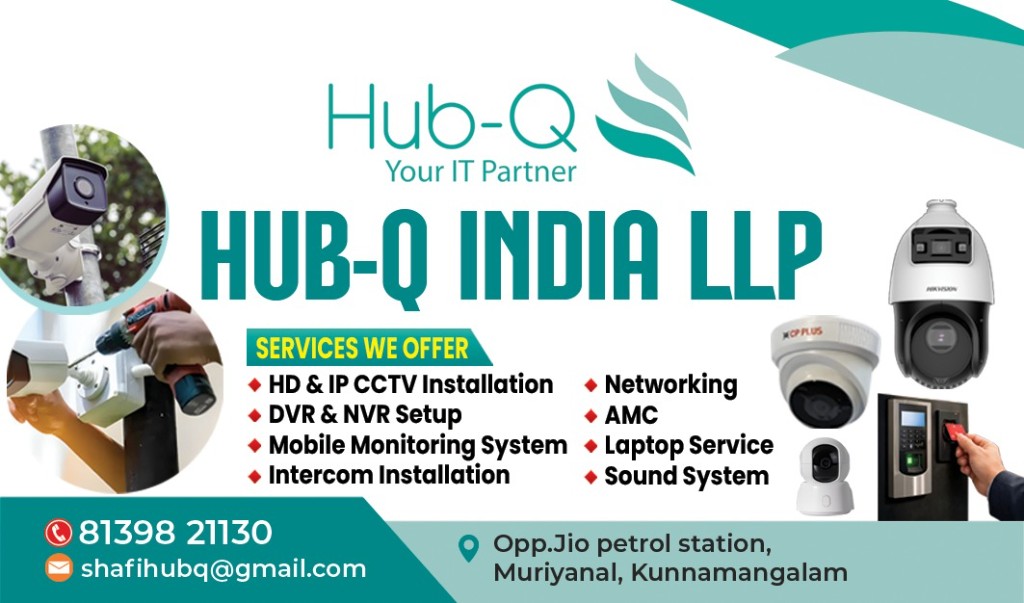 Hub-Q India LLP business card — services and contact details